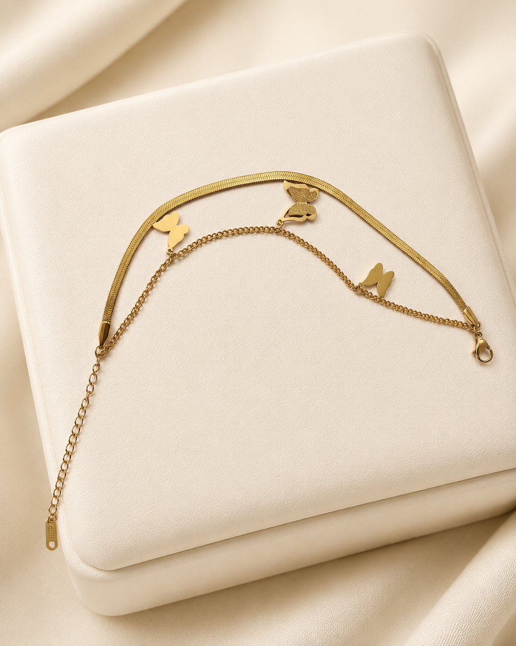 Butterfly Charm Double-Layer Gold-Plated Bracelet