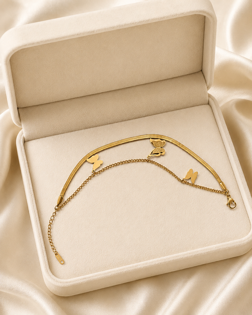 Butterfly Charm Double-Layer Gold-Plated Bracelet