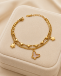 Pink Butterfly, Heart & Star Double-Layer Gold-Plated Bracelet