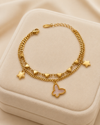 Pink Butterfly, Heart & Star Double-Layer Gold-Plated Bracelet
