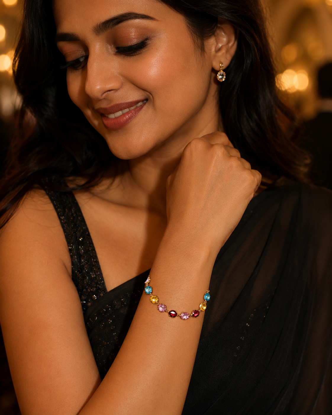 Multicolour Oval Crystal Gold-Plated Bracelet