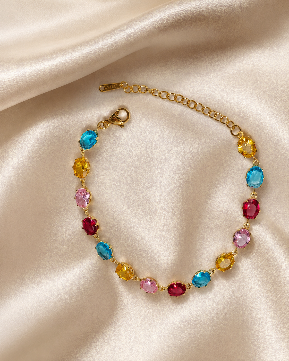 Multicolour Oval Crystal Gold-Plated Bracelet