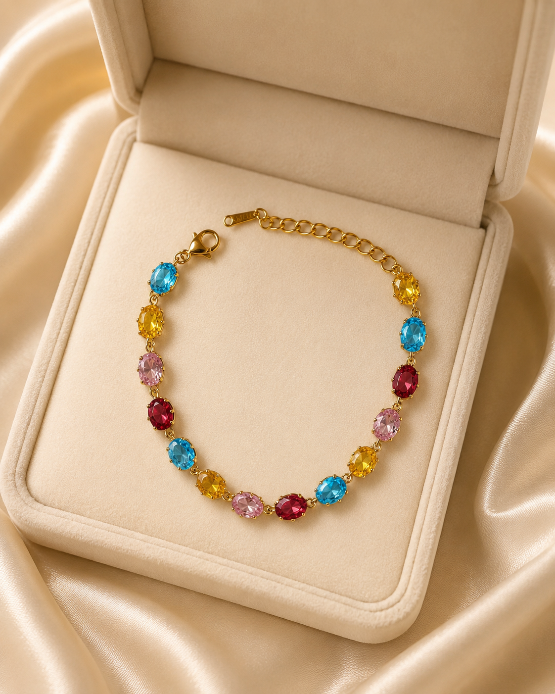 Multicolour Oval Crystal Gold-Plated Bracelet