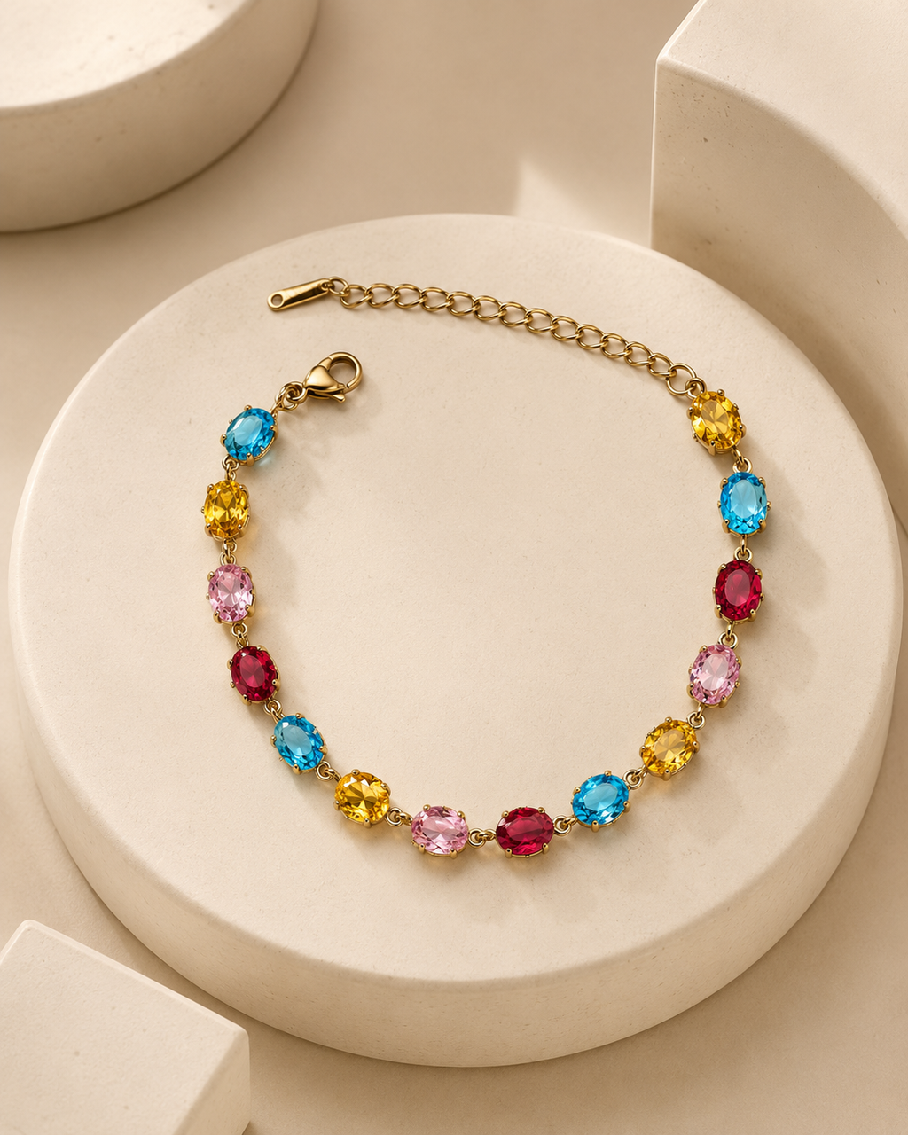 Multicolour Oval Crystal Gold-Plated Bracelet
