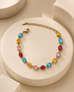 Multicolour Oval Crystal Gold-Plated Bracelet