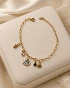 Seashell & Green Crystal Charm Gold-Plated Bracelet