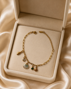Seashell & Green Crystal Charm Gold-Plated Bracelet