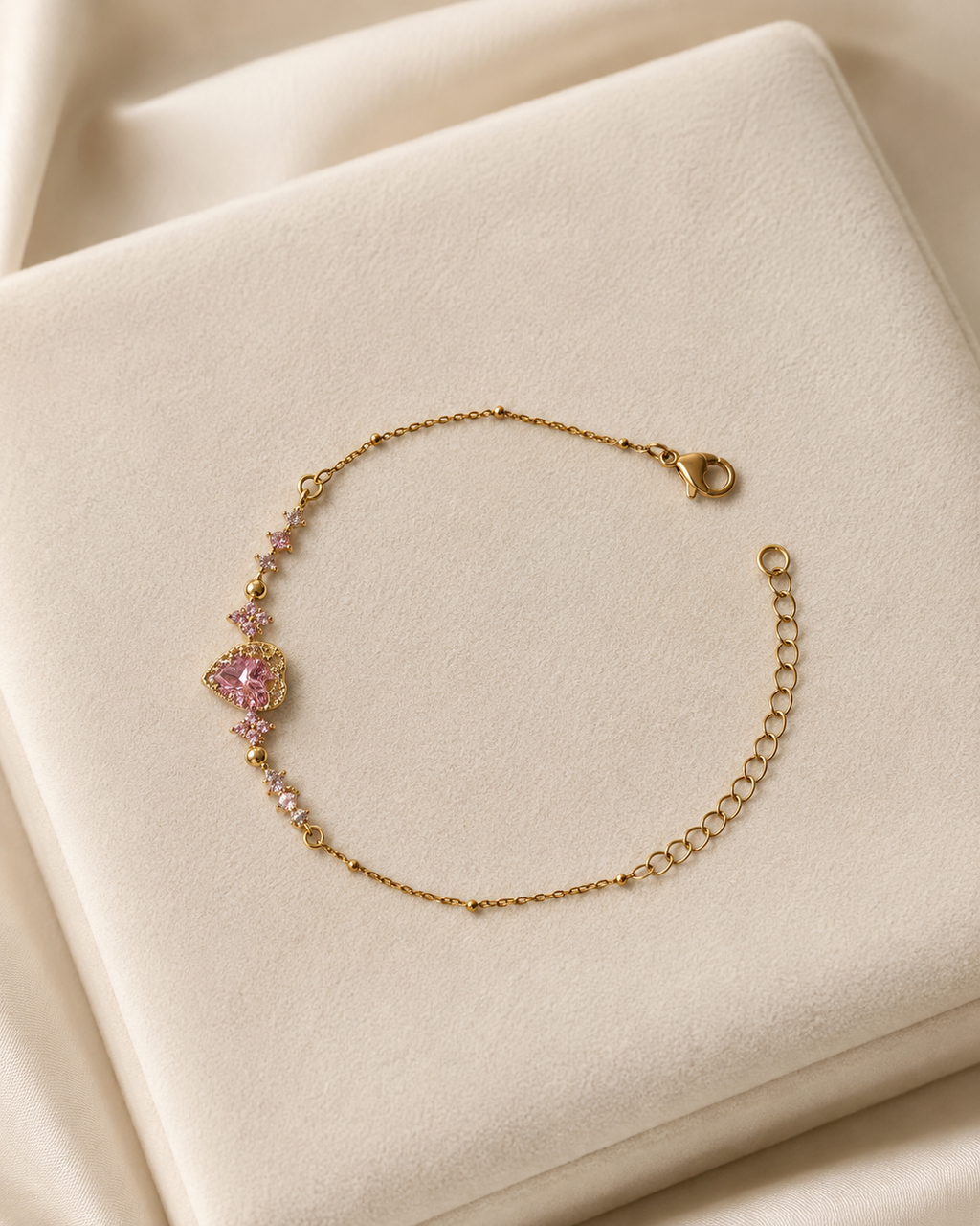 Pink Heart Crystal Gold-Plated Bracelet