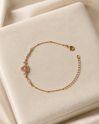 Pink Heart Crystal Gold-Plated Bracelet