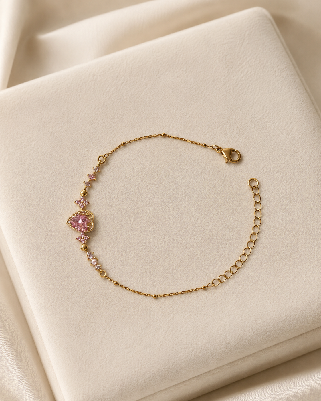 Pink Heart Crystal Gold-Plated Bracelet