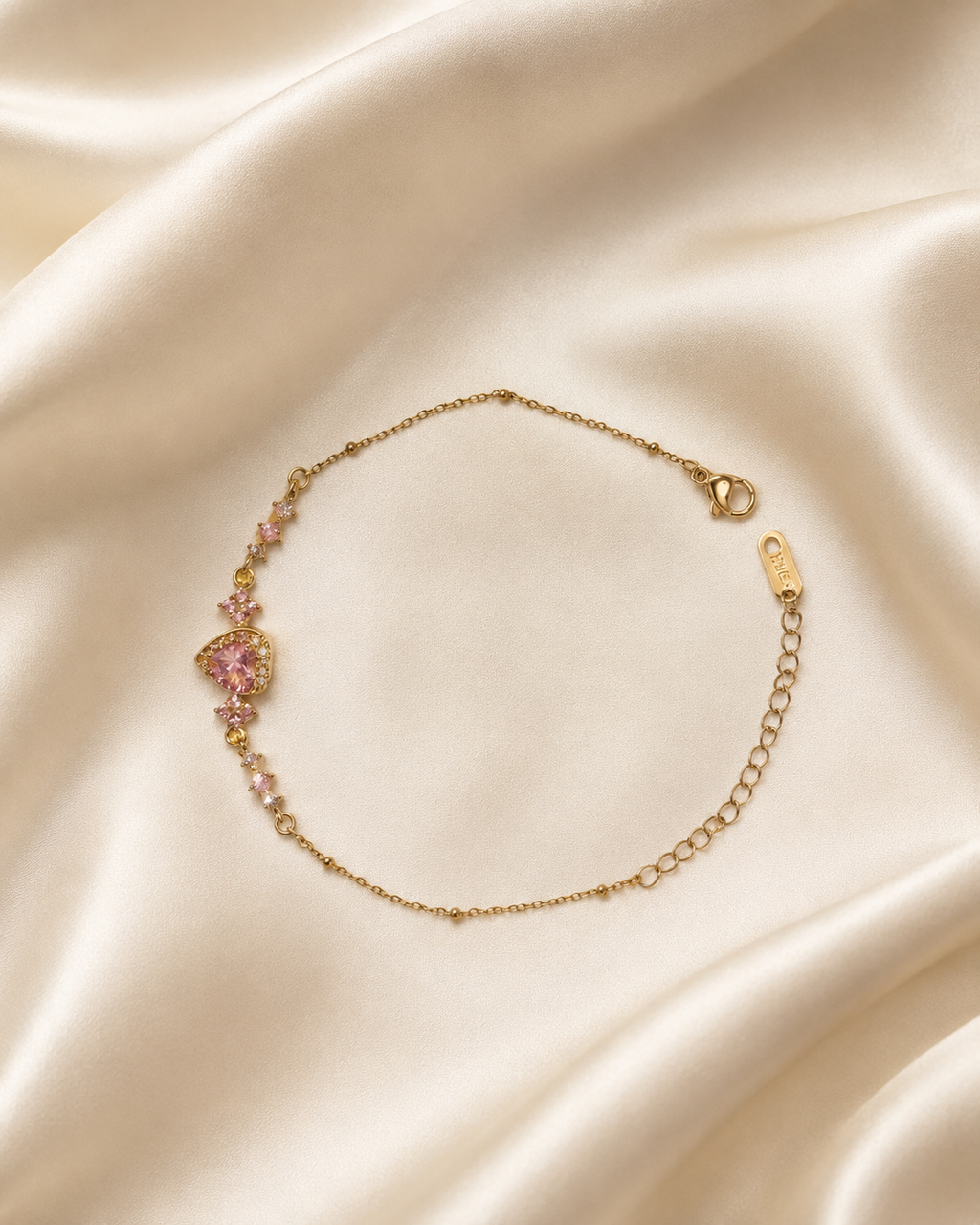 Pink Heart Crystal Gold-Plated Bracelet