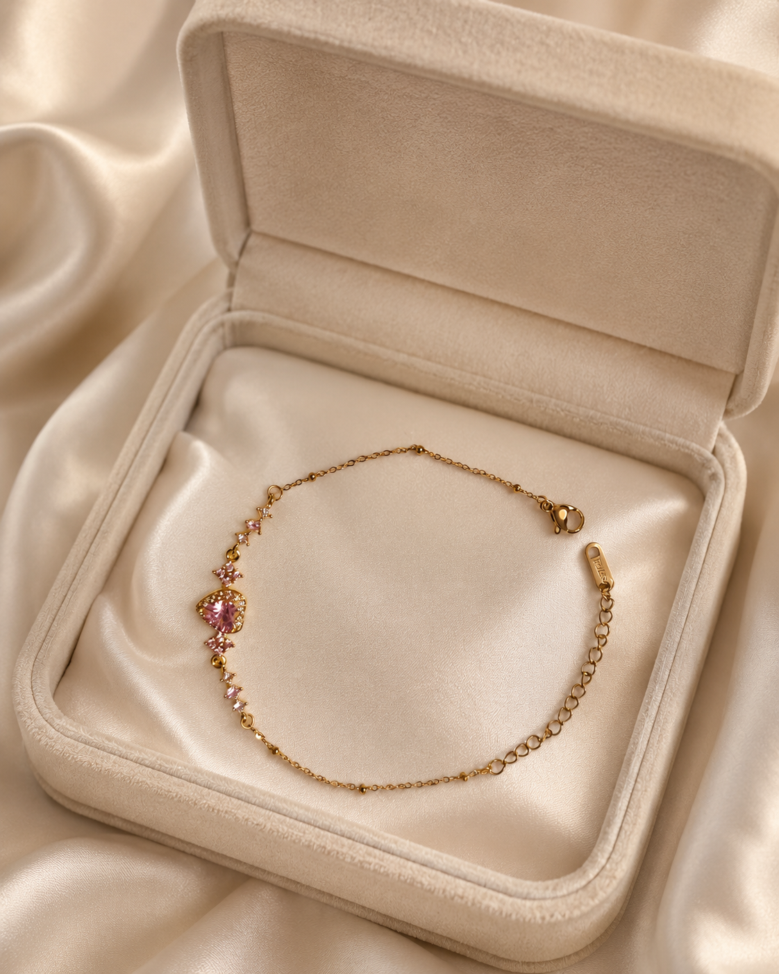 Pink Heart Crystal Gold-Plated Bracelet