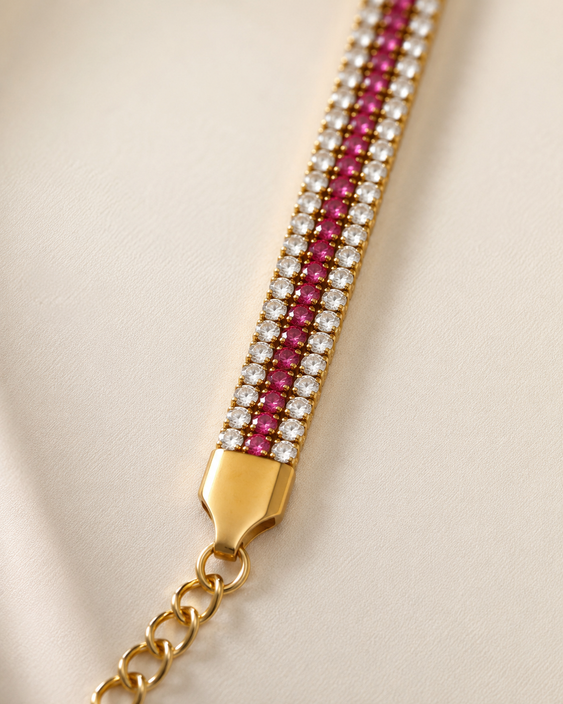 Pink & Clear Multi-Row Crystal Gold-Plated Bracelet