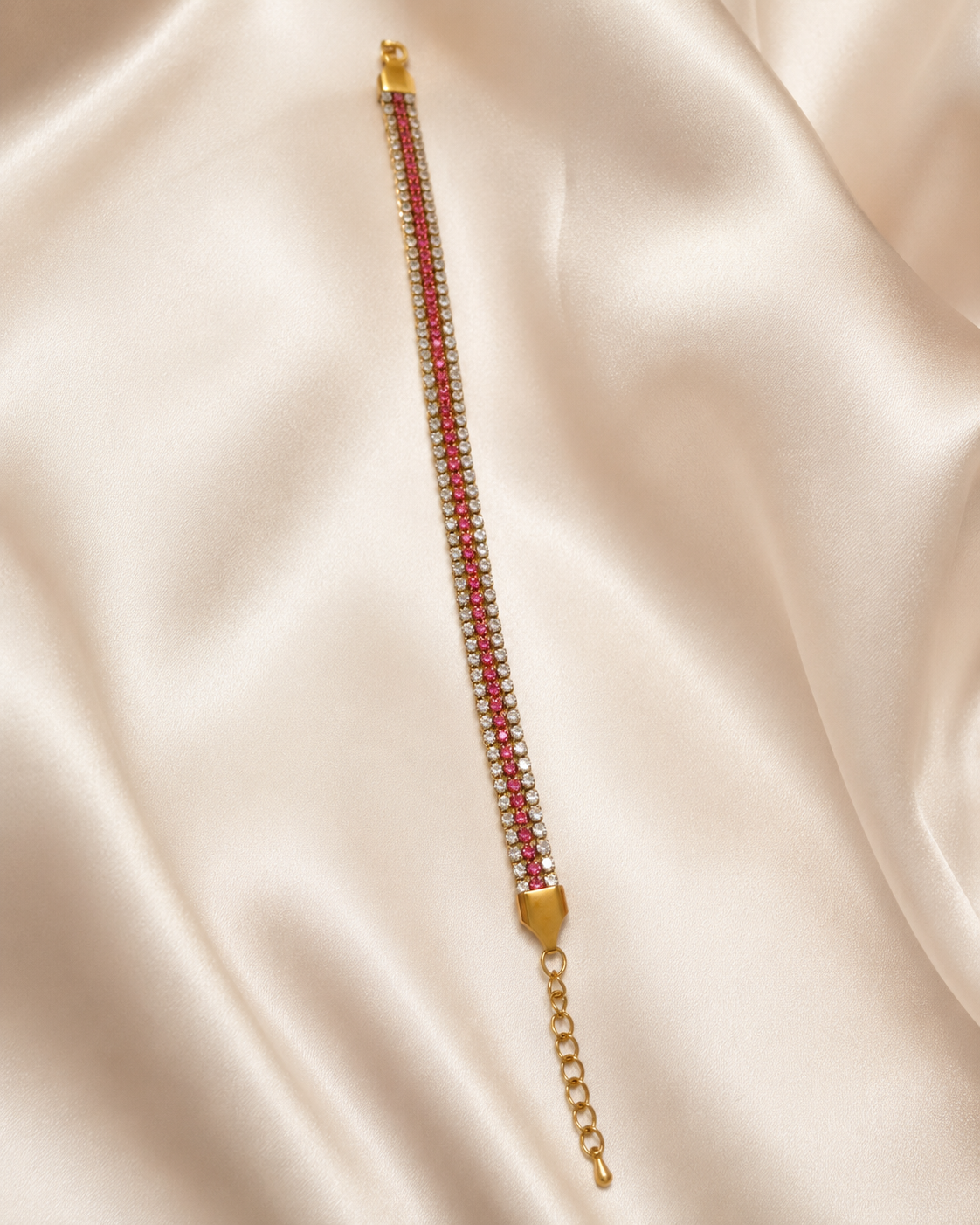 Pink & Clear Multi-Row Crystal Gold-Plated Bracelet