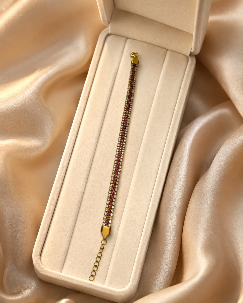Pink & Clear Multi-Row Crystal Gold-Plated Bracelet