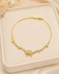Pink Bow & Floral Crystal Gold-Plated Bracelet
