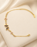 Purple Butterfly & Pink Floral Gold-Plated Bracelet