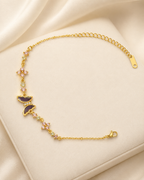 Purple Butterfly & Pink Floral Gold-Plated Bracelet