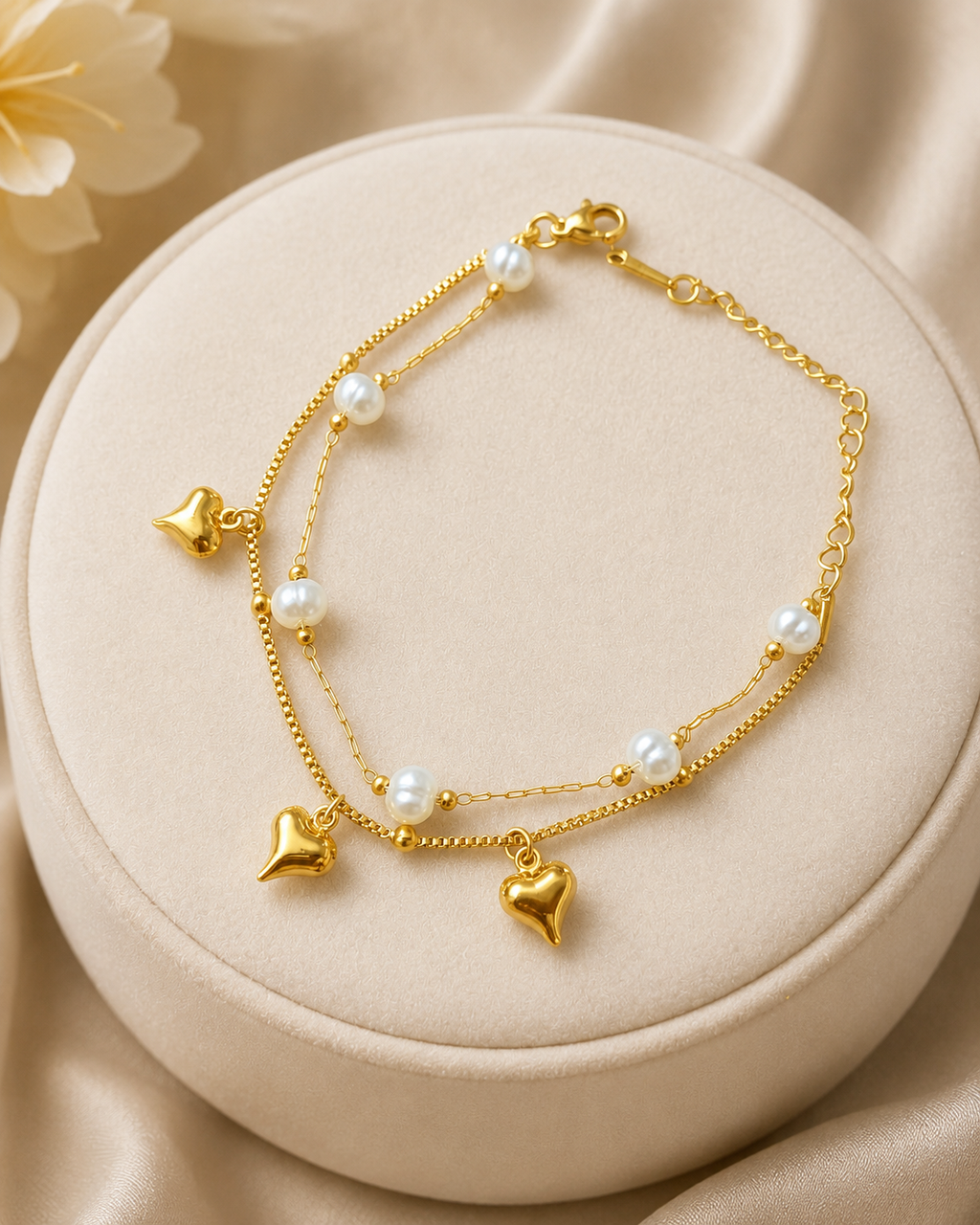 Pearl & Heart Double-Layer Gold-Plated Bracelet