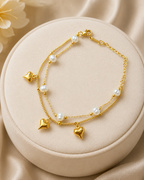 Pearl & Heart Double-Layer Gold-Plated Bracelet