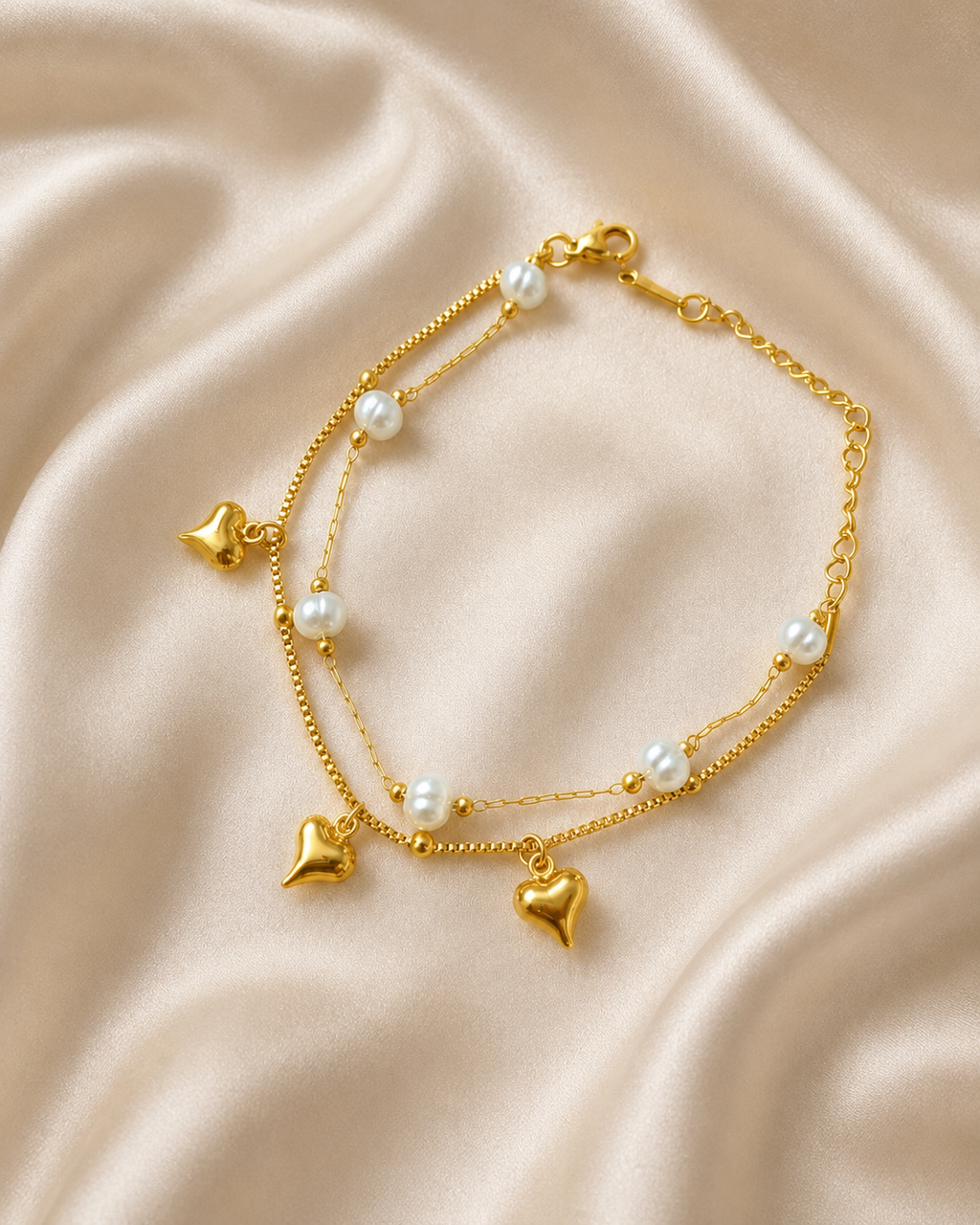 Pearl & Heart Double-Layer Gold-Plated Bracelet