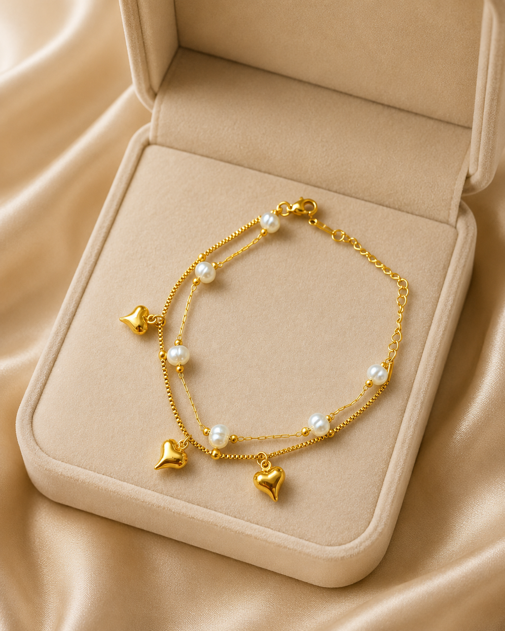 Pearl & Heart Double-Layer Gold-Plated Bracelet
