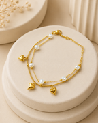 Pearl & Heart Double-Layer Gold-Plated Bracelet