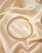 Pink & Clear Multi-Row Crystal Gold-Plated Bracelet