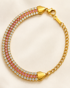 Pink & Clear Multi-Row Crystal Gold-Plated Bracelet