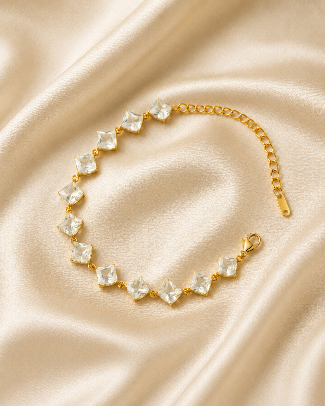 Square-Cut Crystal Gold-Plated Bracelet