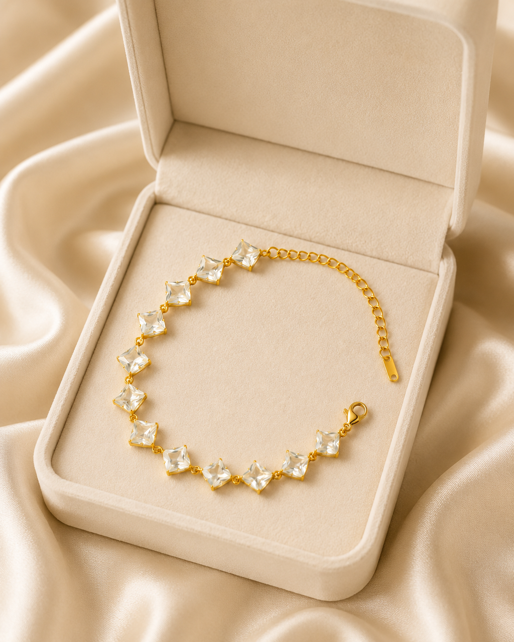 Square-Cut Crystal Gold-Plated Bracelet
