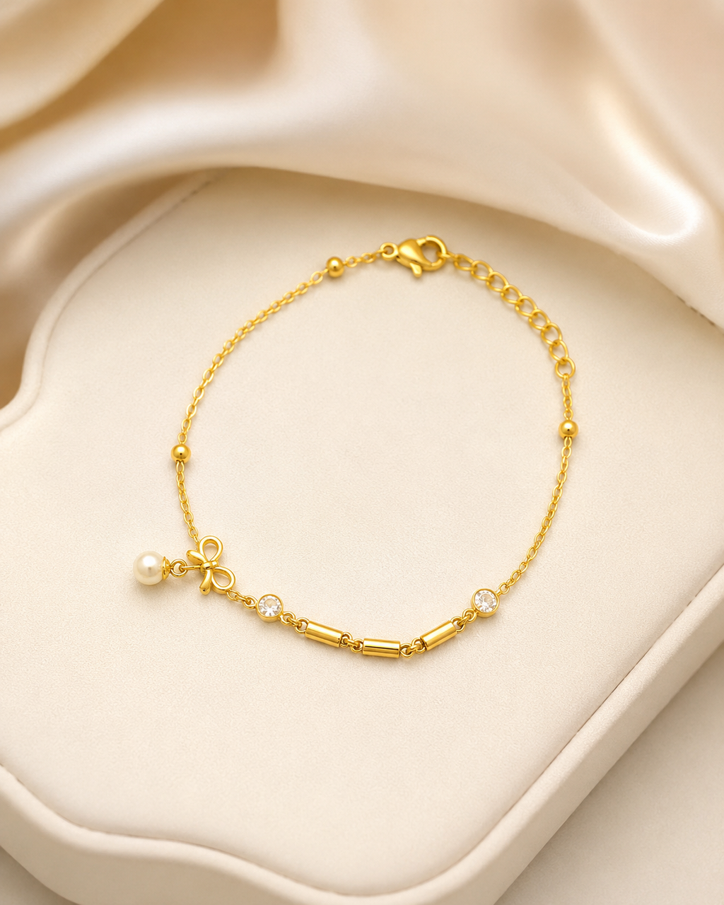 Bow, Pearl & Crystal Gold-Plated Bracelet