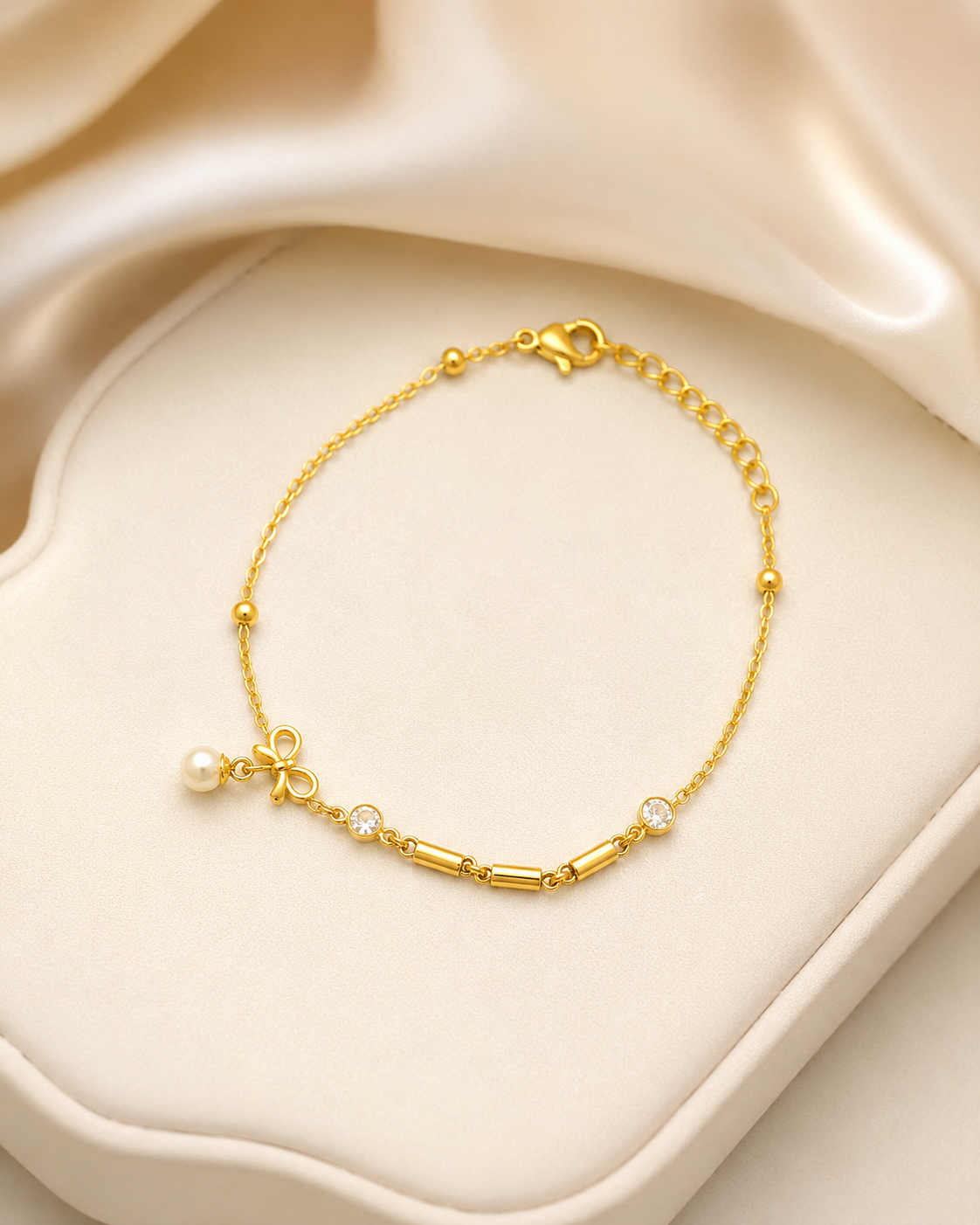 Bow, Pearl & Crystal Gold-Plated Bracelet