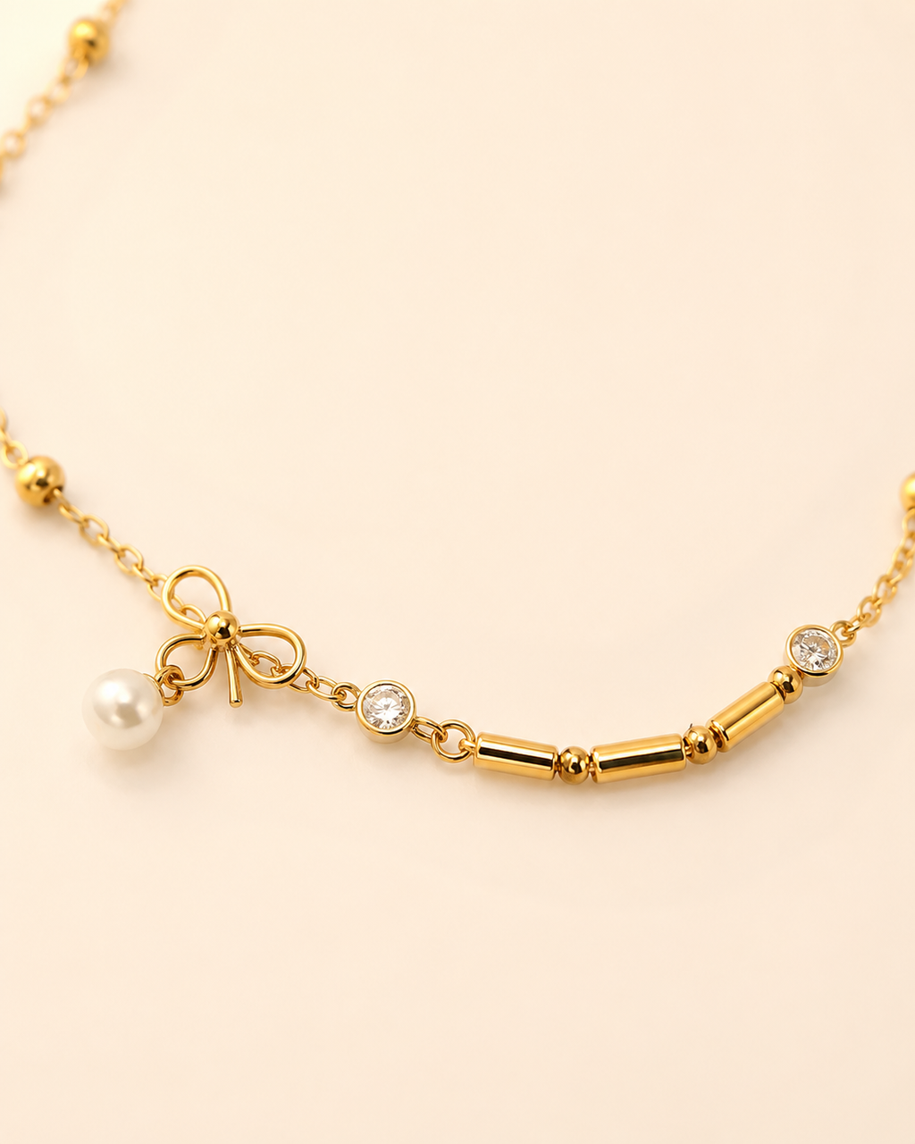 Bow, Pearl & Crystal Gold-Plated Bracelet