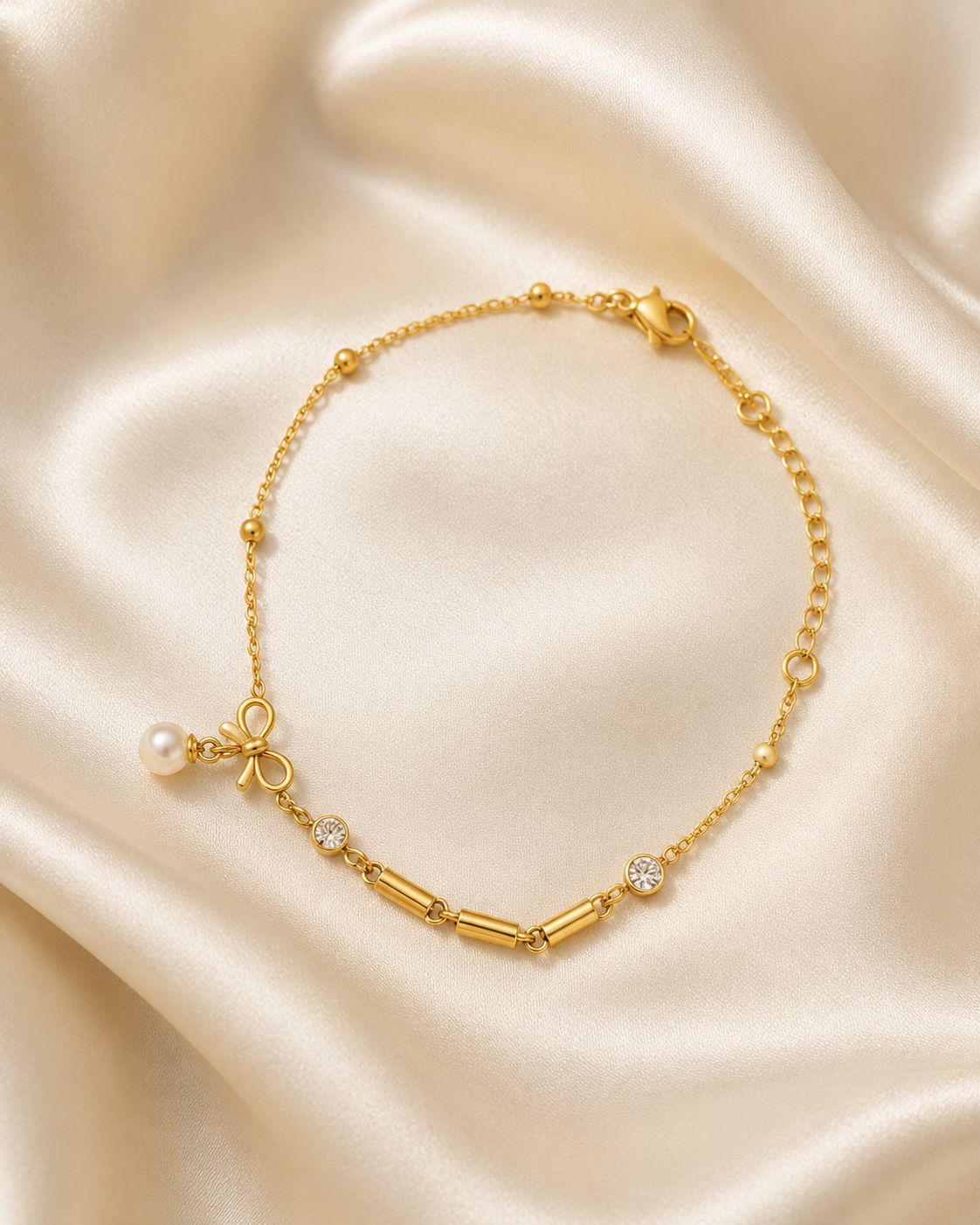 Bow, Pearl & Crystal Gold-Plated Bracelet