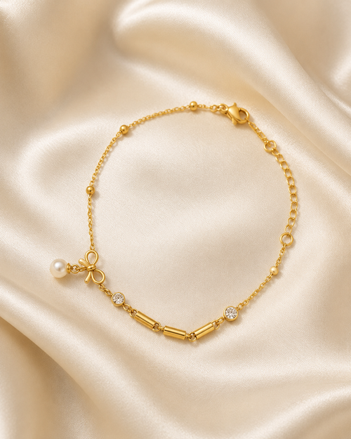 Bow, Pearl & Crystal Gold-Plated Bracelet
