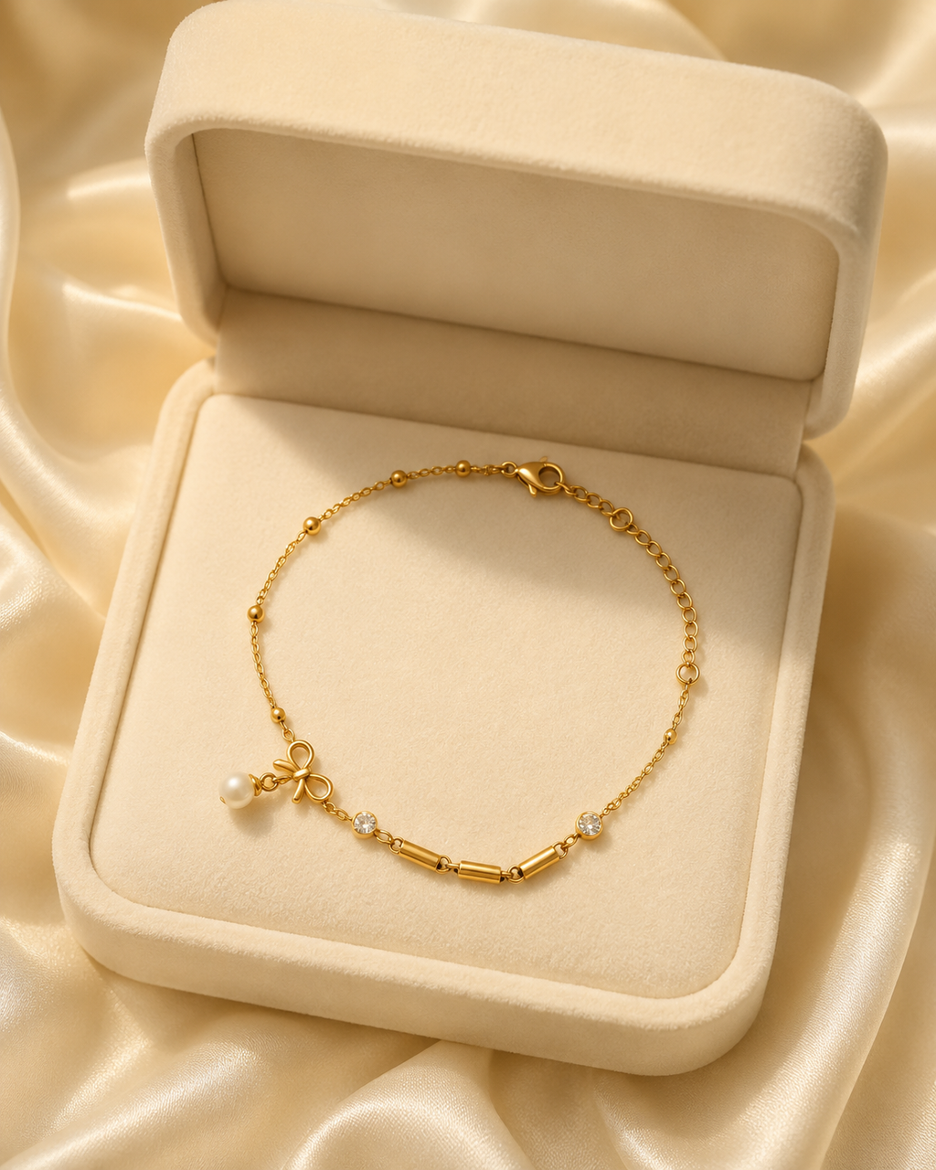 Bow, Pearl & Crystal Gold-Plated Bracelet