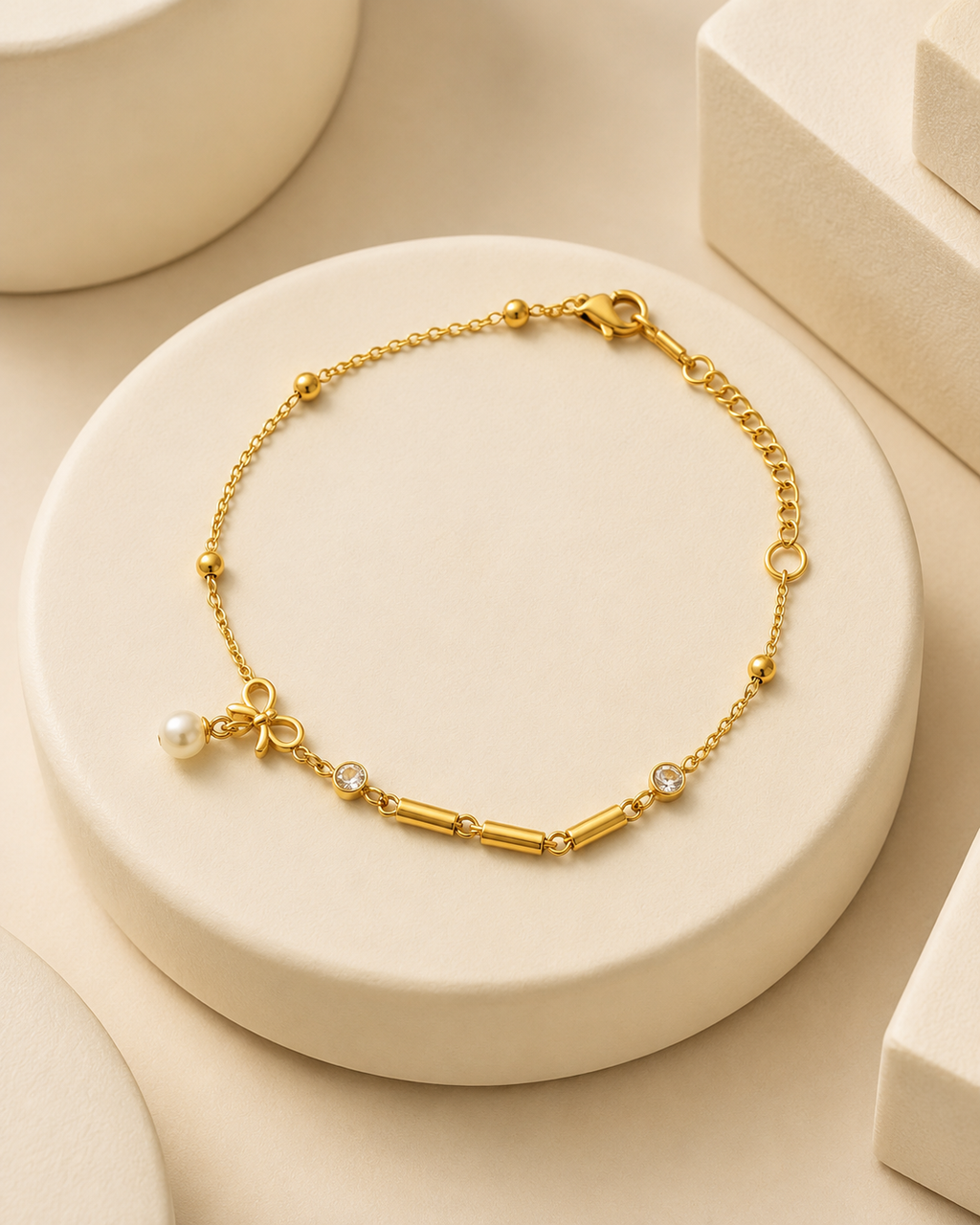 Bow, Pearl & Crystal Gold-Plated Bracelet