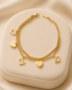 Multi-Heart Charm Double-Layer Gold-Plated Bracelet