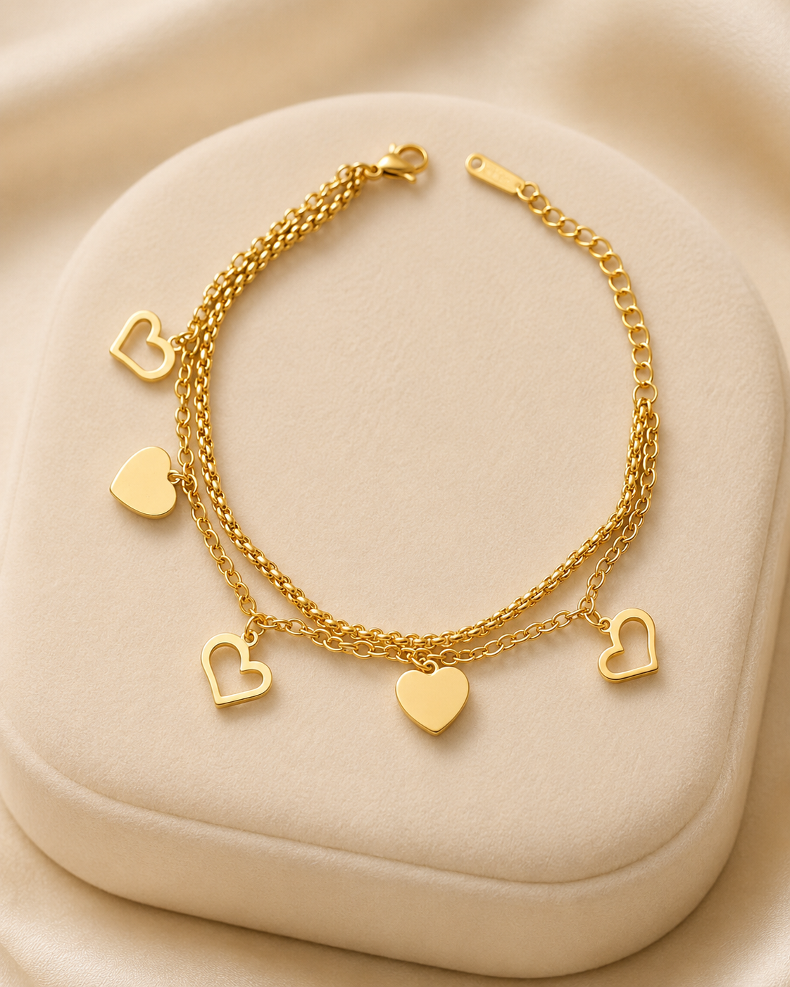 Multi-Heart Charm Double-Layer Gold-Plated Bracelet