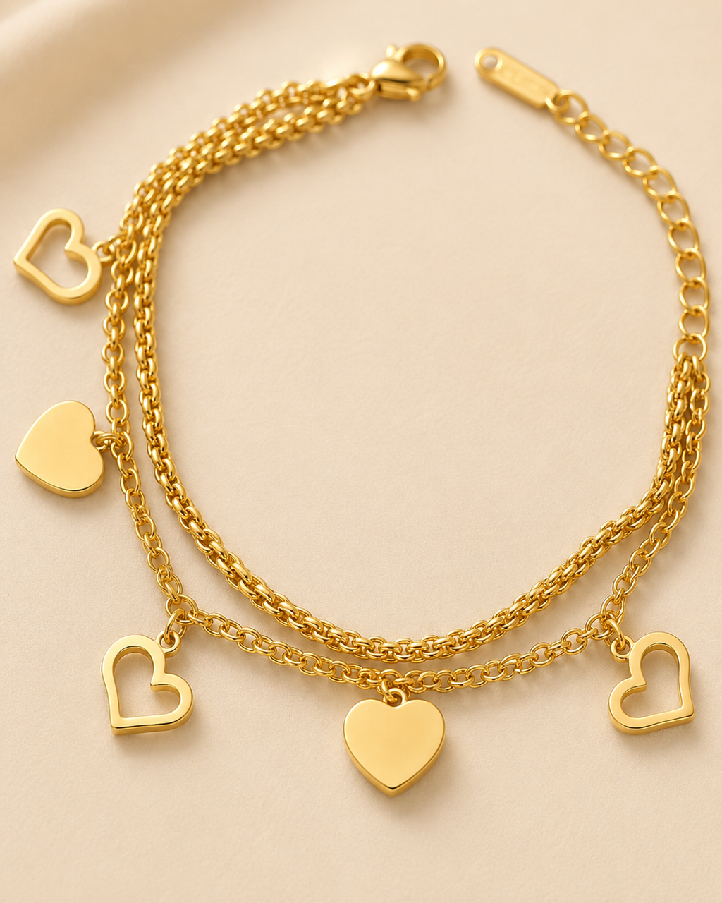 Multi-Heart Charm Double-Layer Gold-Plated Bracelet