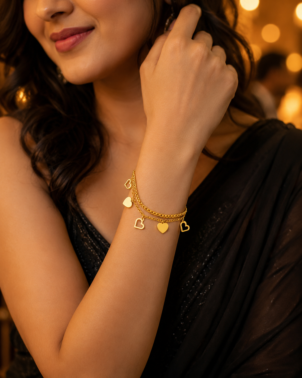 Multi-Heart Charm Double-Layer Gold-Plated Bracelet