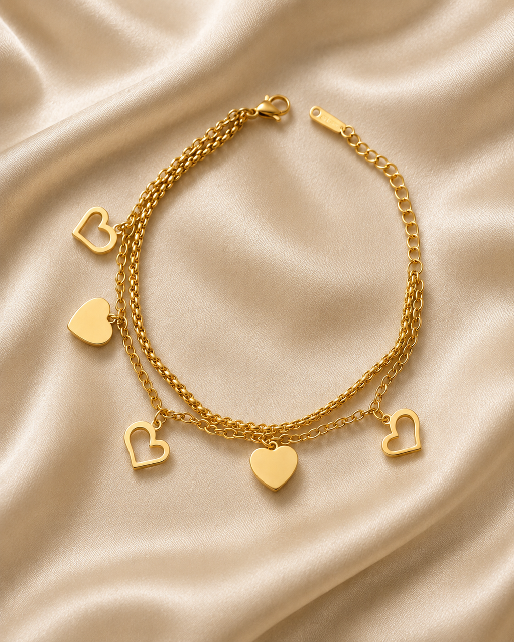 Multi-Heart Charm Double-Layer Gold-Plated Bracelet