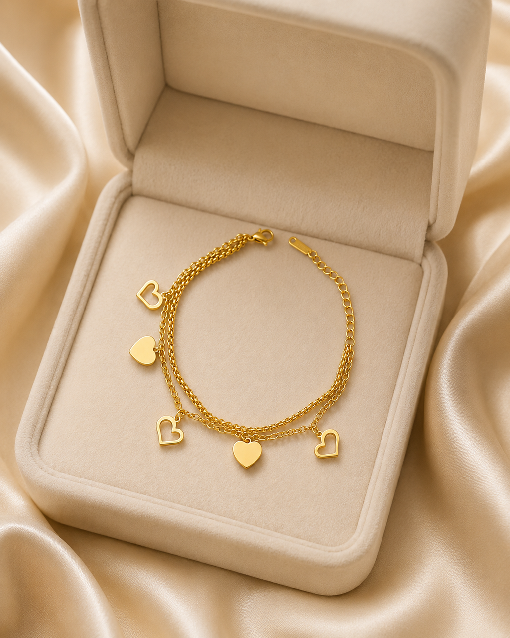 Multi-Heart Charm Double-Layer Gold-Plated Bracelet