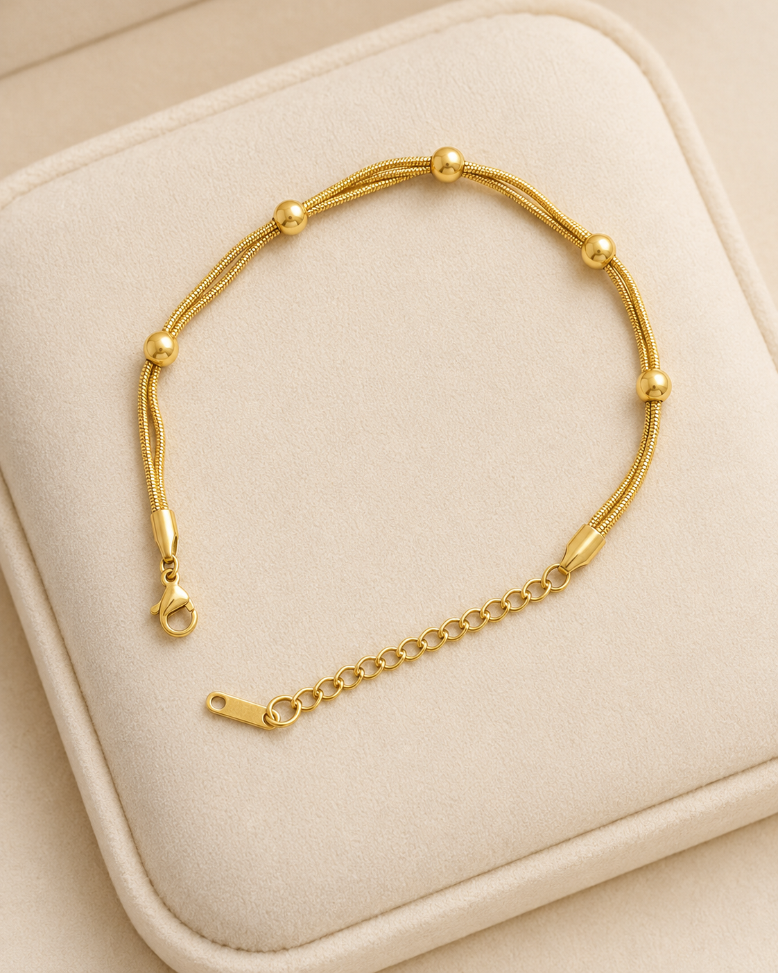 Beaded Triple-Strand Gold-Plated Bracelet