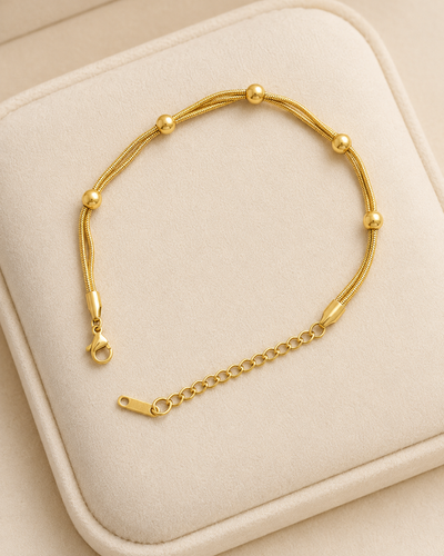 Beaded Triple-Strand Gold-Plated Bracelet