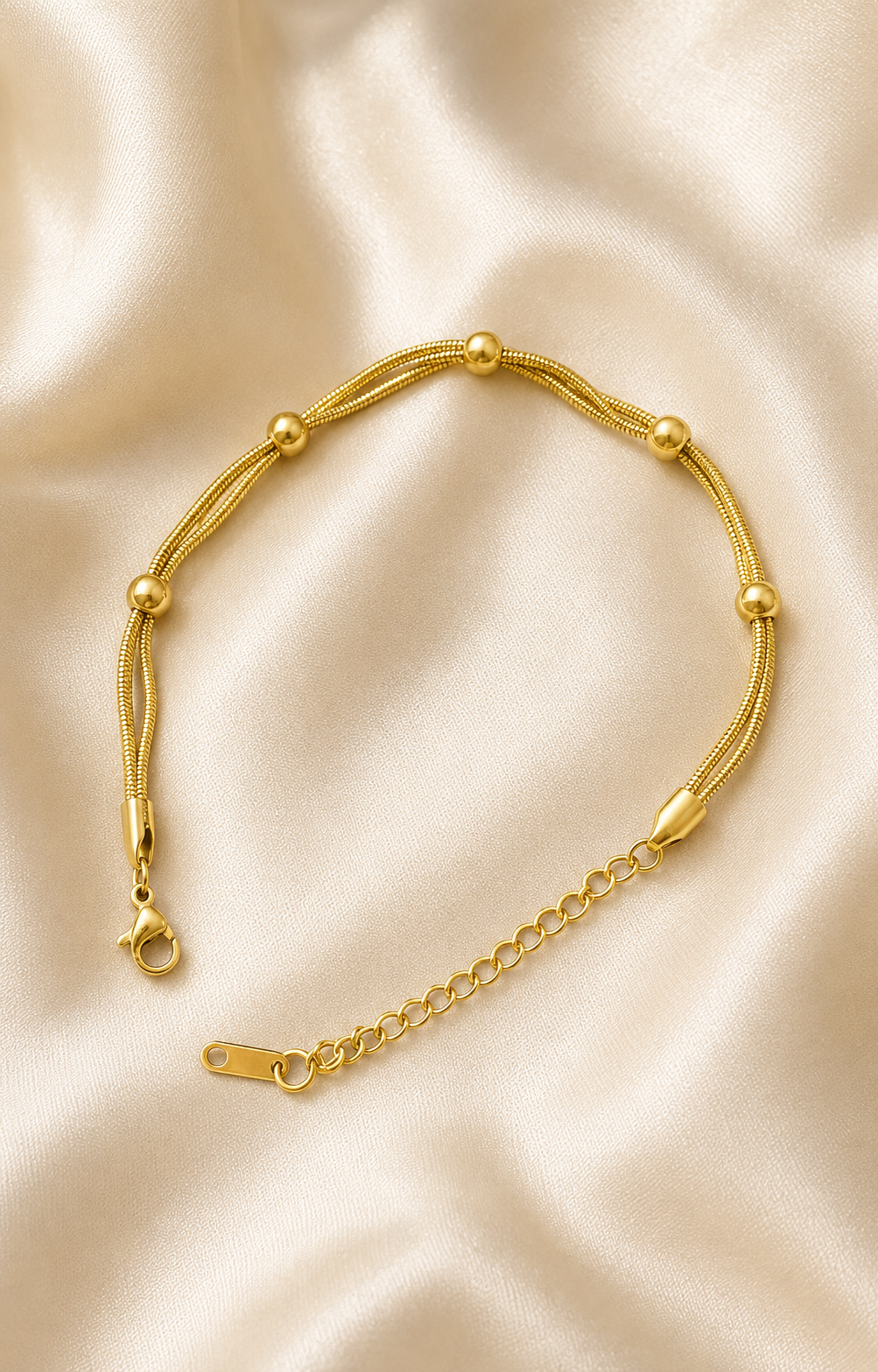 Beaded Triple-Strand Gold-Plated Bracelet