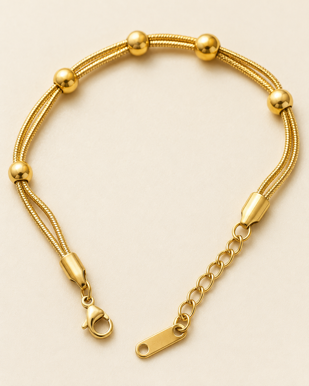 Beaded Triple-Strand Gold-Plated Bracelet