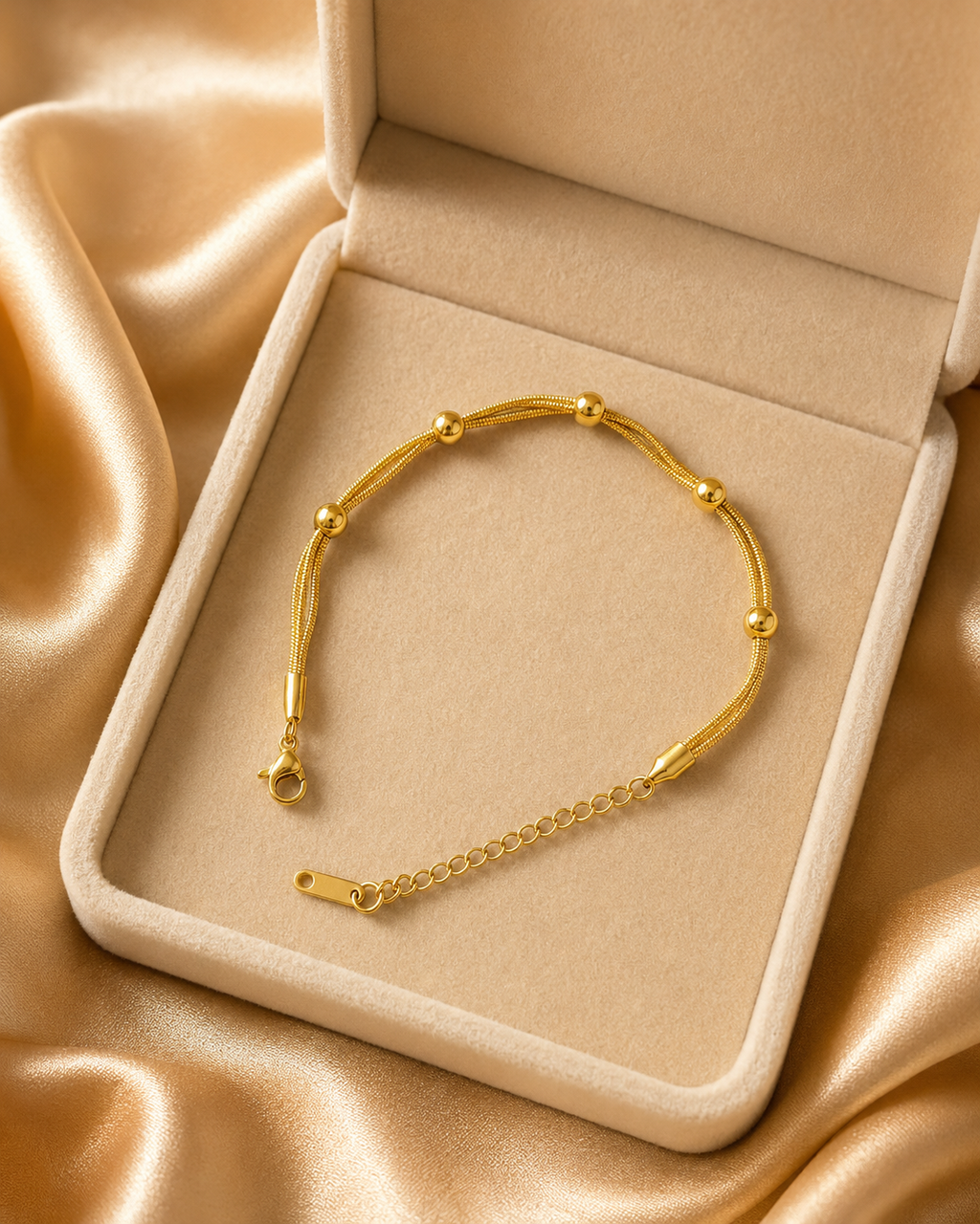 Beaded Triple-Strand Gold-Plated Bracelet