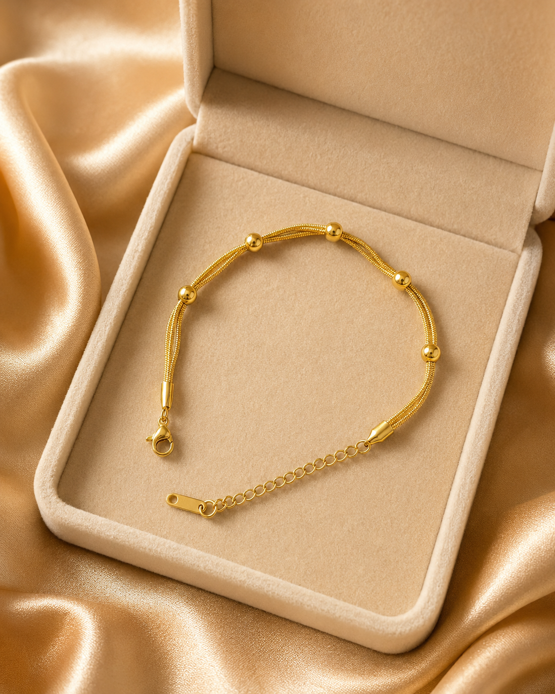 Beaded Triple-Strand Gold-Plated Bracelet